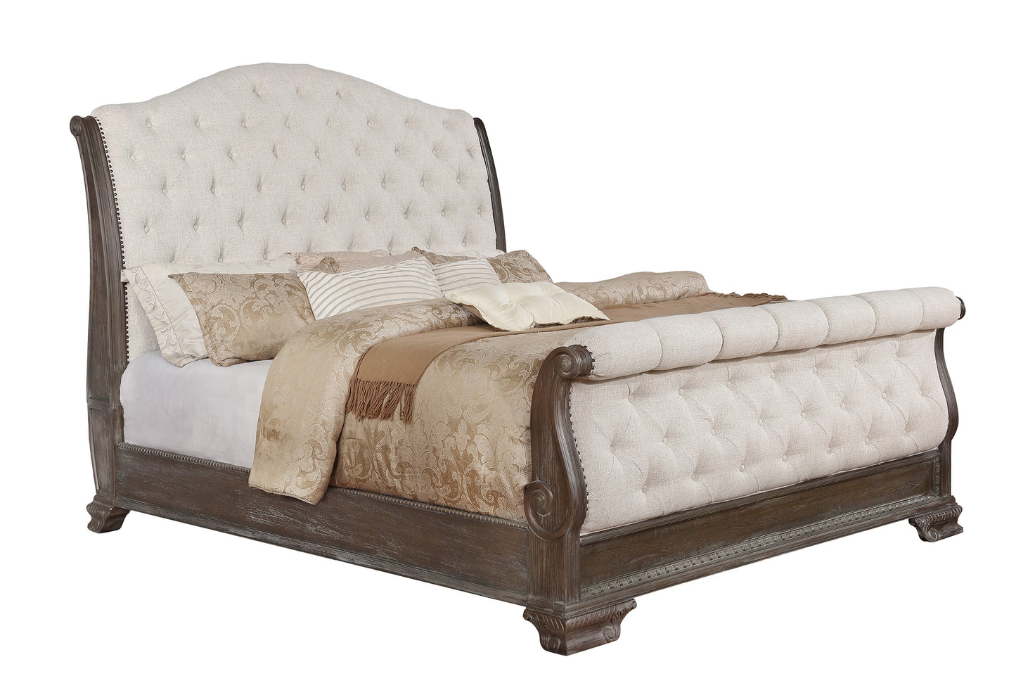 Upholstered Queen Sleigh Bed with Button Tufting