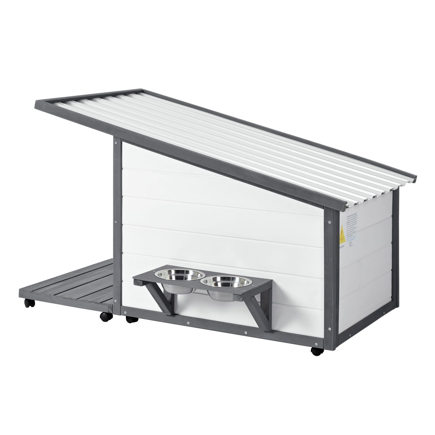 Modern Design Outdoor Dog House With Food Bowl And Wheels Pine - Gray / White