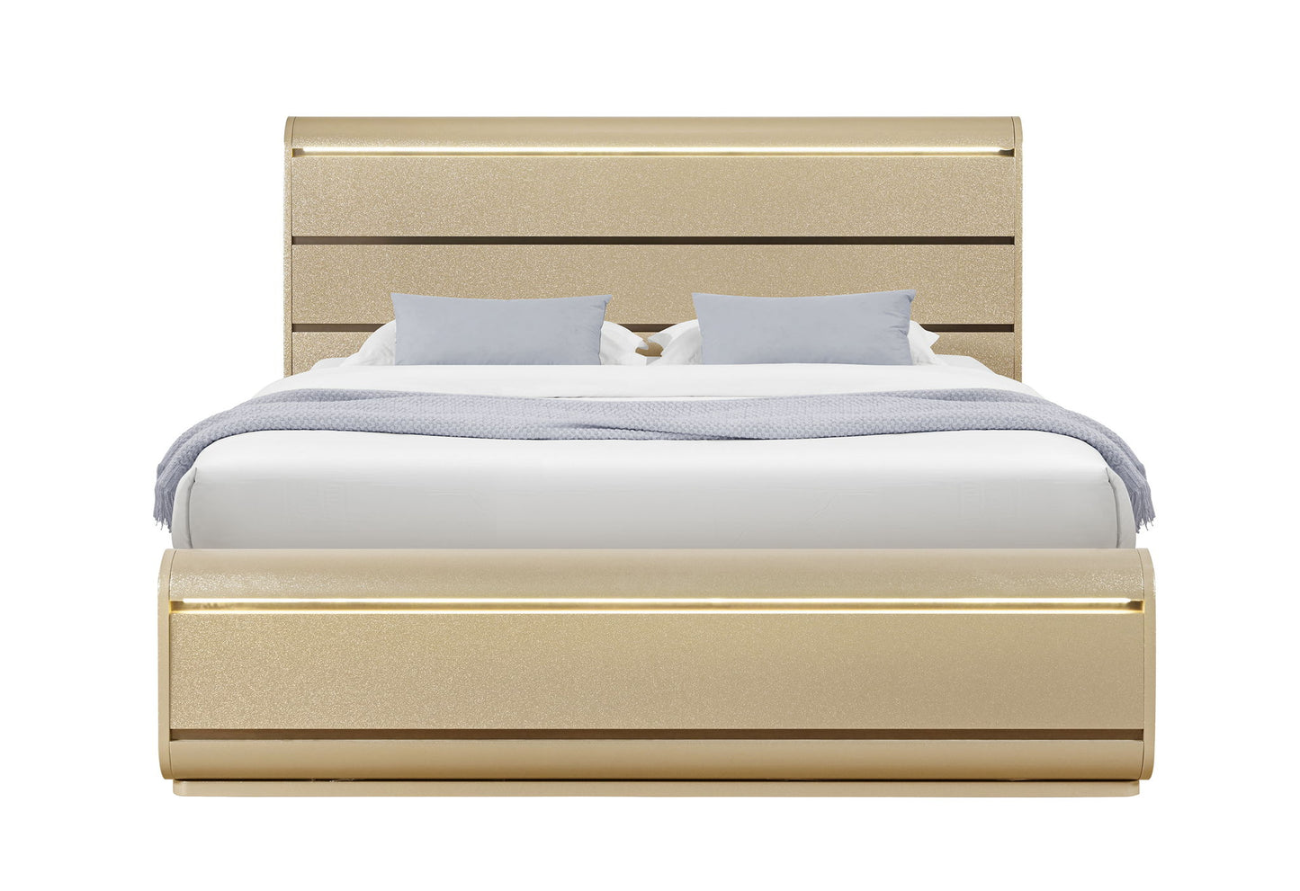 Genesis - 5 Piece King Bedroom Set (Bed, Dresser & Mirror, Nightstand, Chest) - Gold