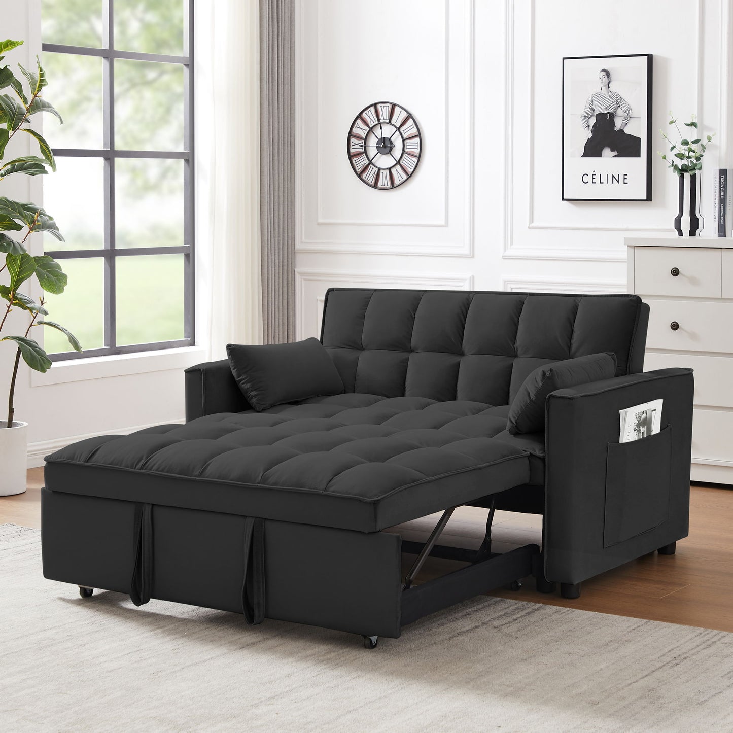 Modern Convertible Velvet Futon Loveseat With Sleeper Bed Function