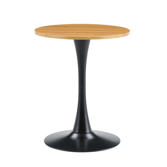 Round Dining Table With Faux Wood Top And Metal Pedestal, 23.6" Circle Table For Kitchen, Living Room, Small Spaces