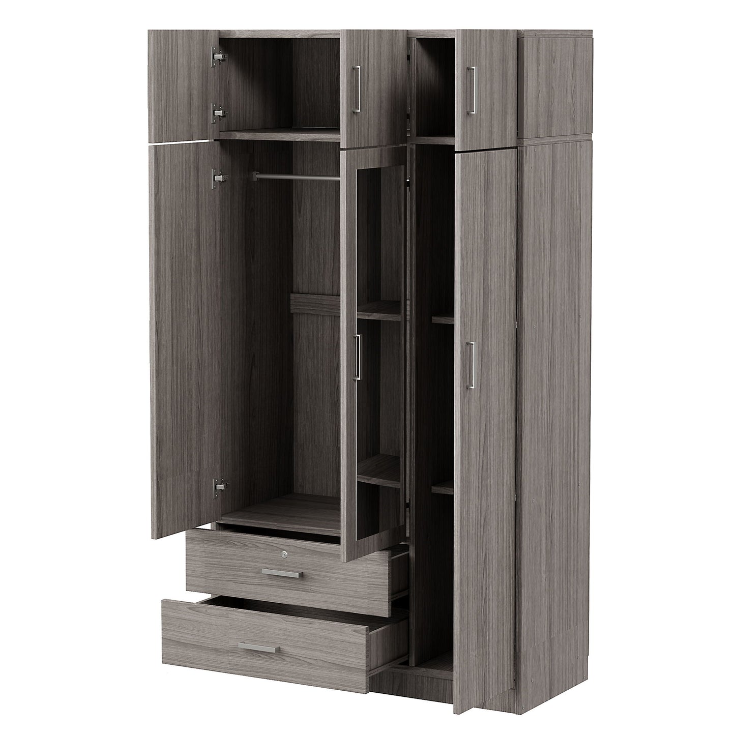 Modern 3 Door Mirror Wardrobe With 2 Drawers And Top Cabinet