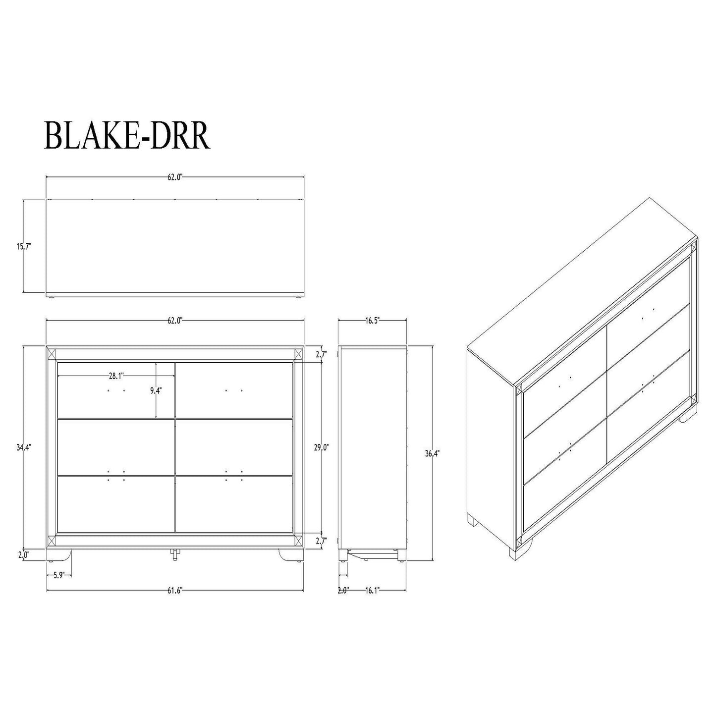 Lively - Dresser With Glitter Detail And Thick Bar Handle Hardware - Black