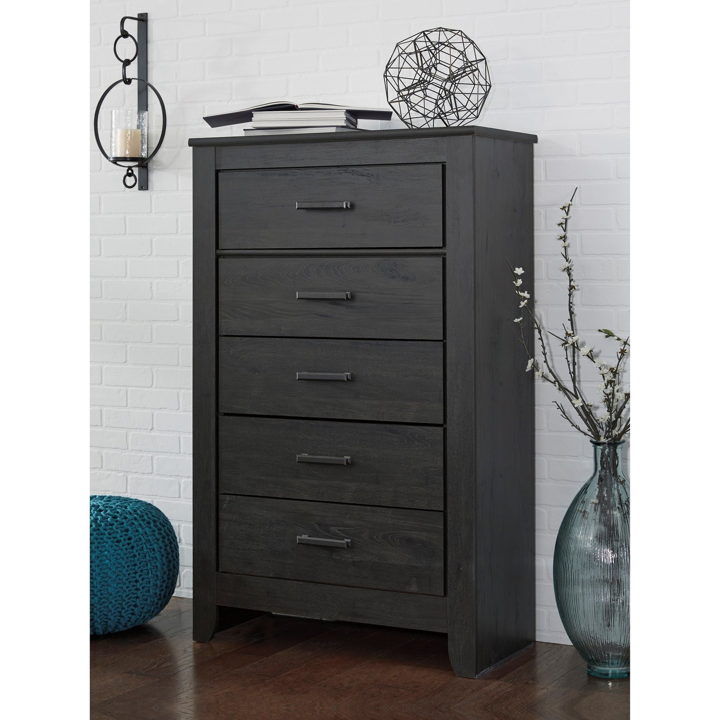 Contemporary Five Drawer Chest in Charcoal Finish