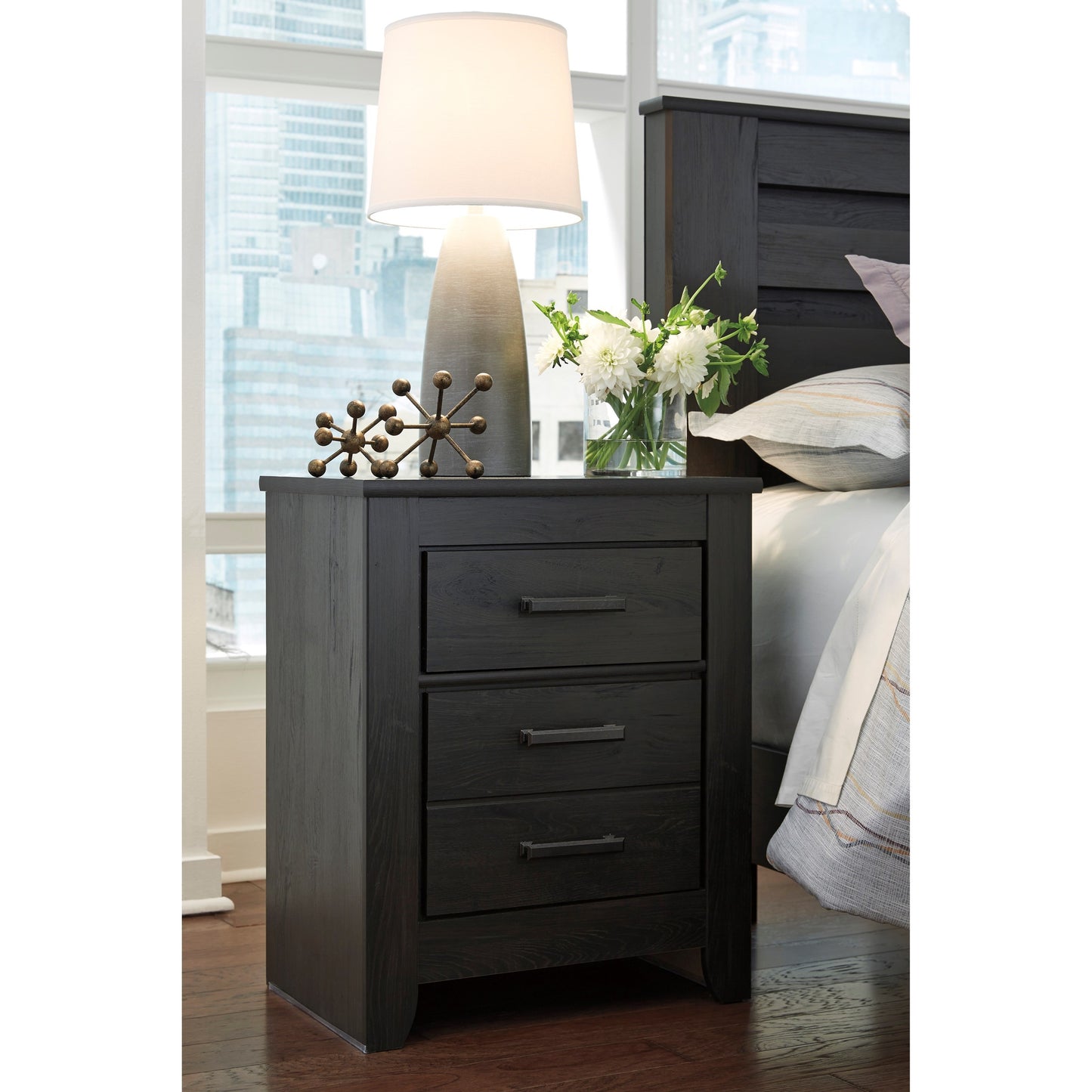 Contemporary Two Drawer Night Stand in Charcoal Finish