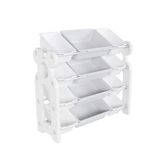 Multi Functional Kids Toy Storage Organizer Cabinet With Hdpe Shelf And 12 Bins - Gray White
