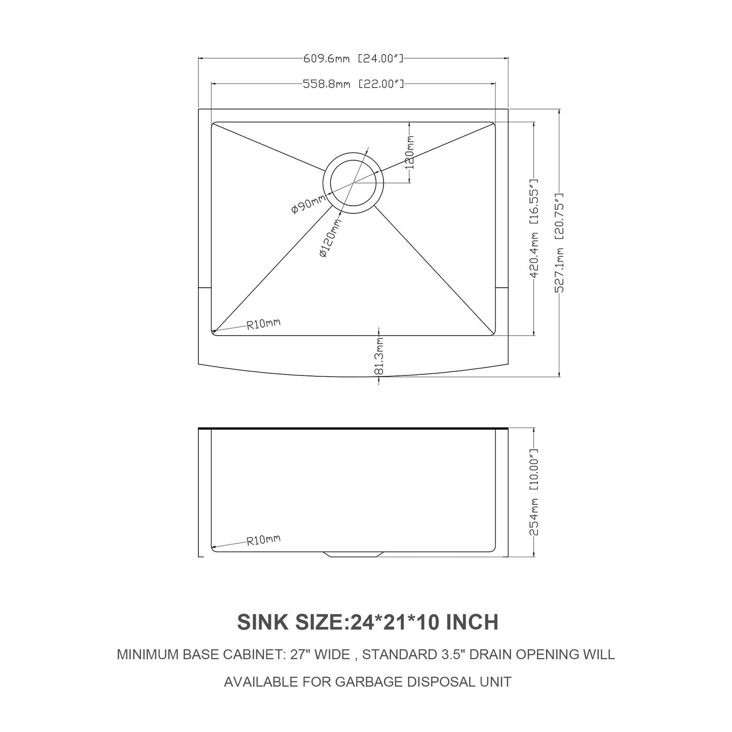 Farmhouse Kitchen Sink Stainless Steel Apron Front