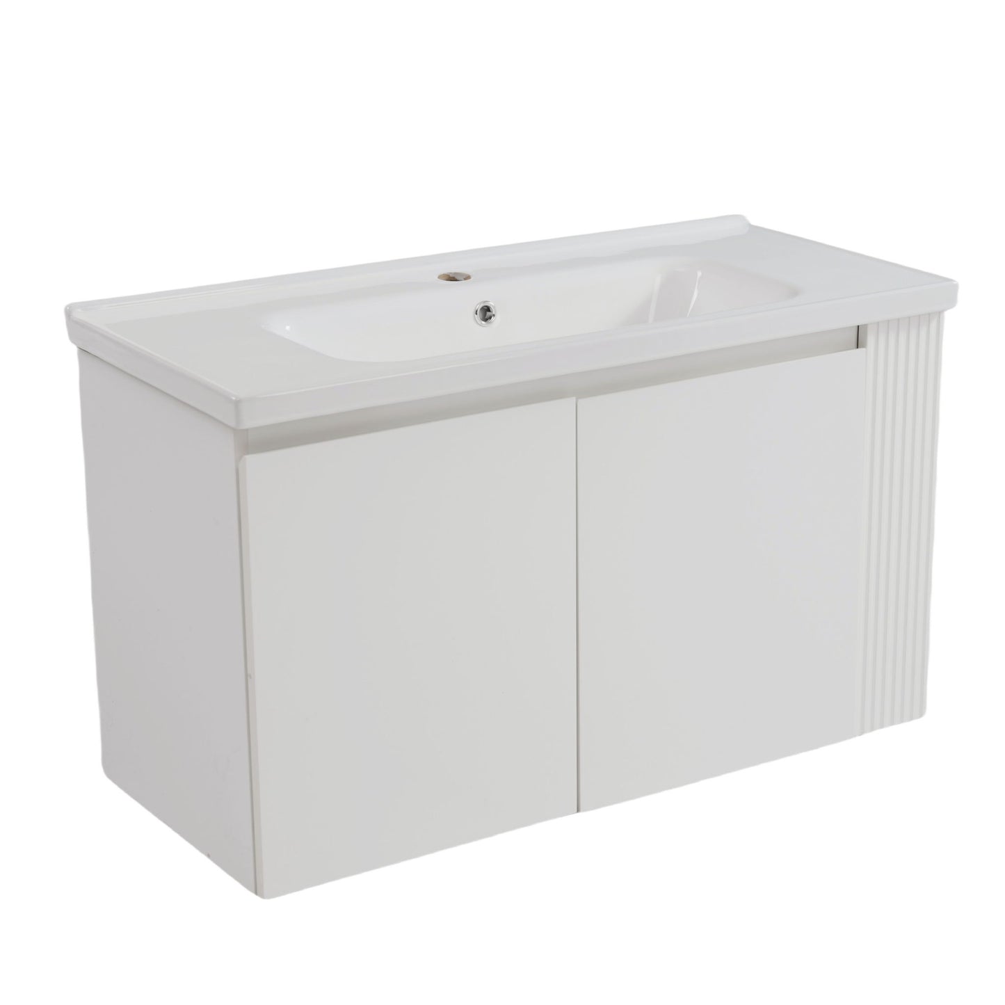 Wall Mounted Bathroom Vanity With Sink, 2 Open Shelves - White