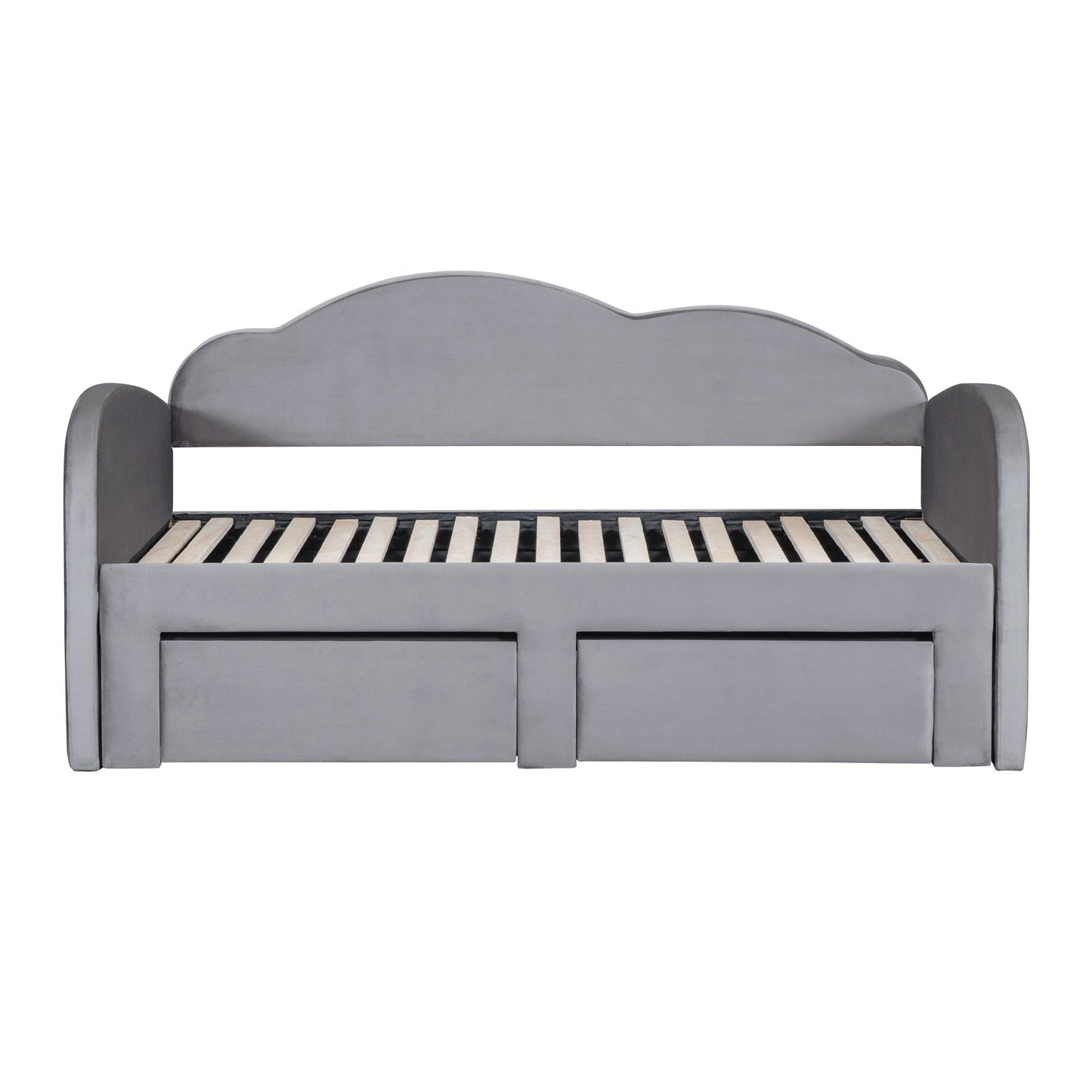 Upholstered Daybed With Cloud-Shaped Backrest, Trundle & 2 Drawers And USB Ports
