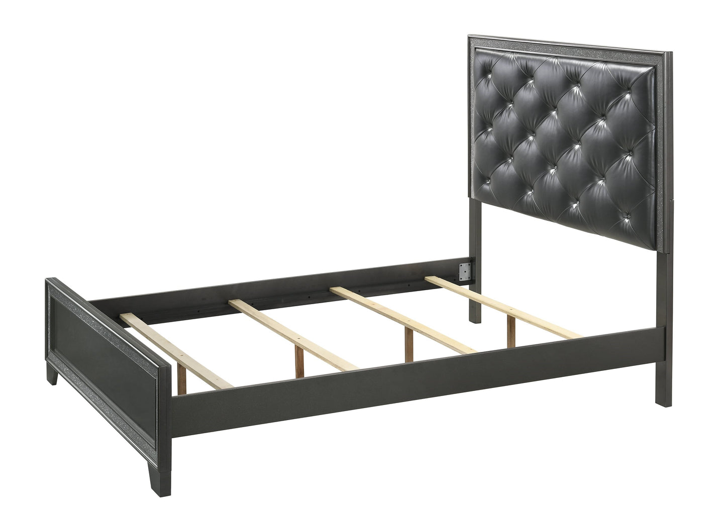 Glam Queen Panel Bed with Upholstered Headboard