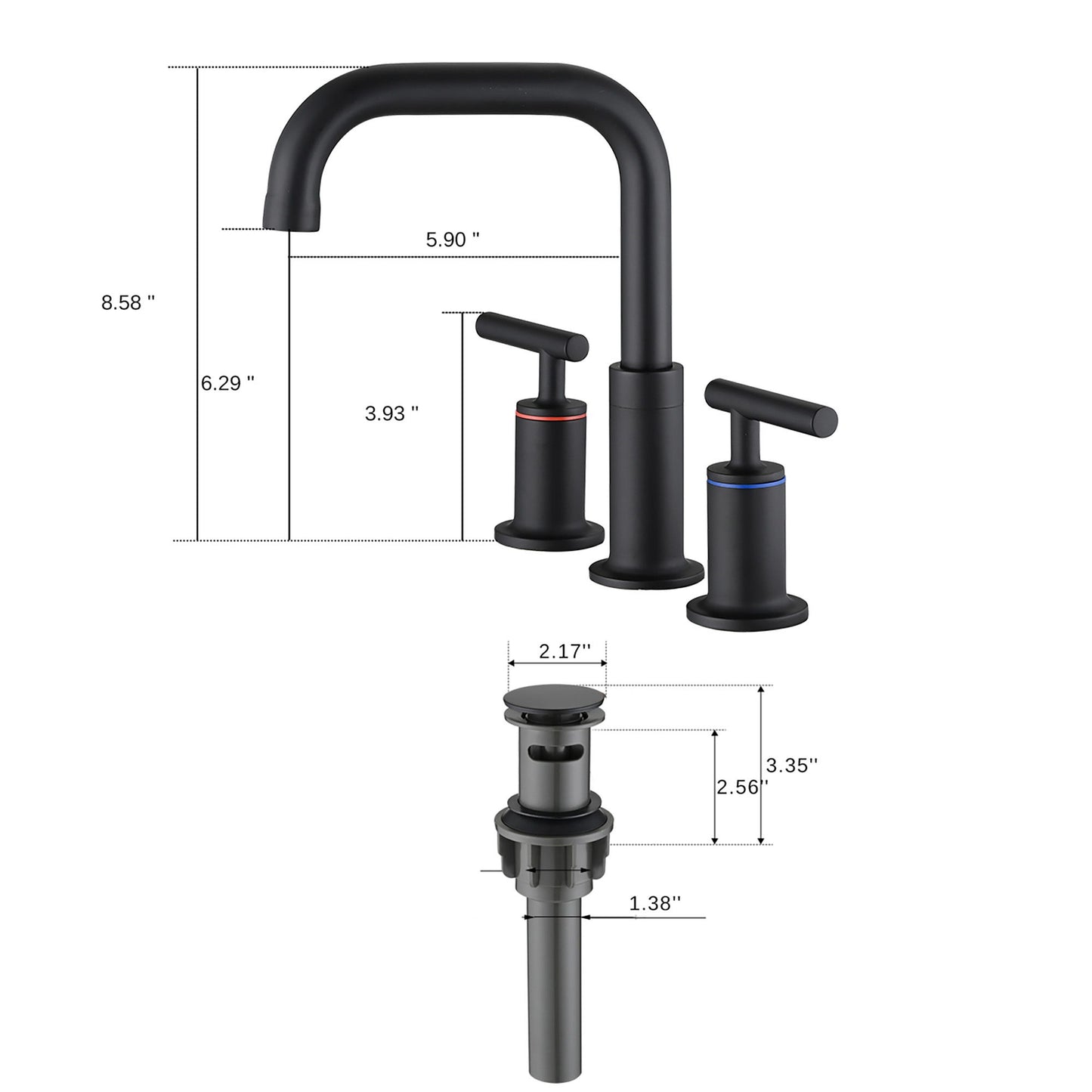 Widespread Bathroom Sink Faucet With Pop Up Drain And Brass Construction - Matte Black