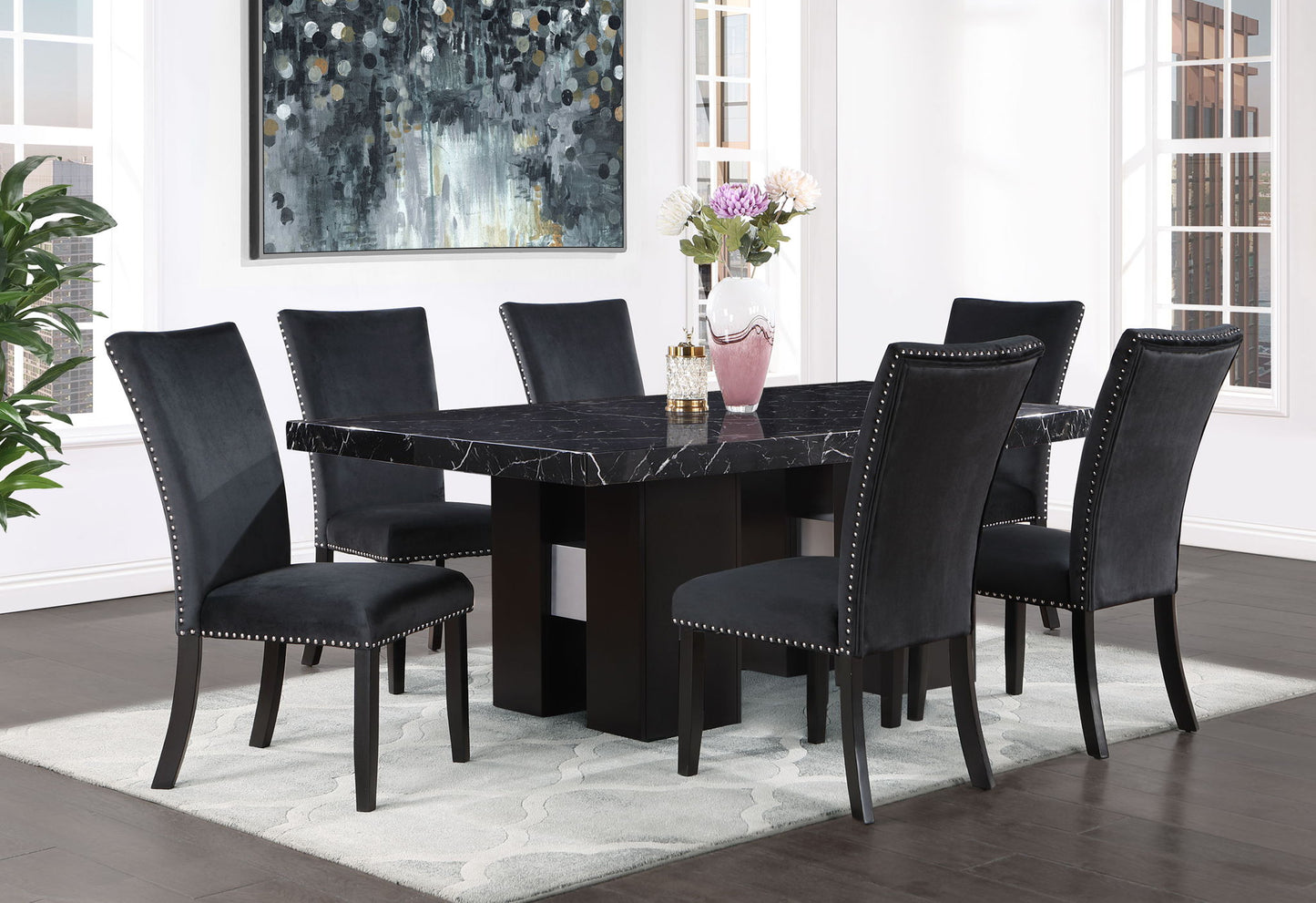 D03 - 9 Piece Dining Room Set (Dining Table And 8 Dinning Chairs) - Black