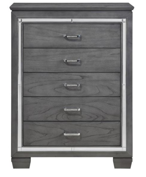 Glam Five Drawer Chest with Beveled Mirror Accent