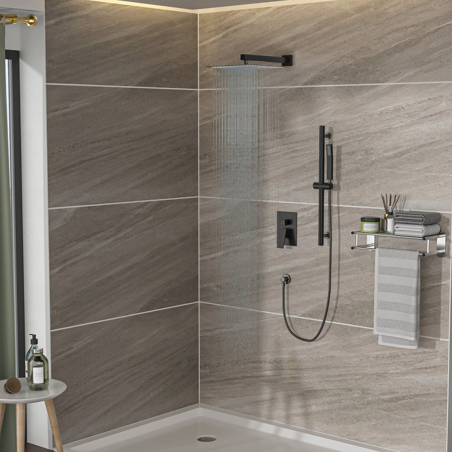 Wall Mounted Square Shower System With Adjustable Slide Bar, Rainfall Shower Head, 10 " - Oil-Rubbed Bronze