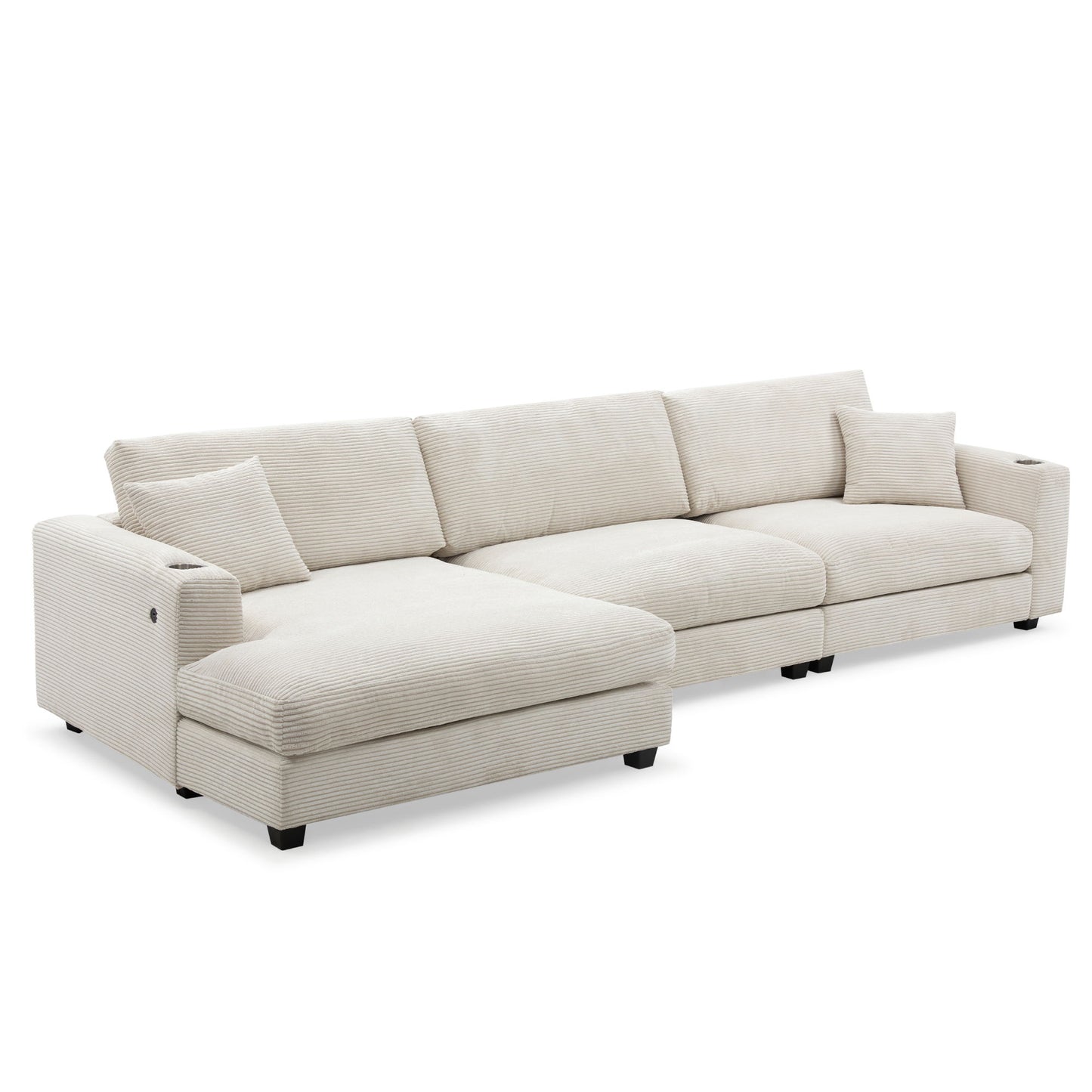 Oversized Sectional L Shaped Cloud Couch With USB Charging Port Cup Holder Deep And Wide Seat Sofa With Chaise Comfy