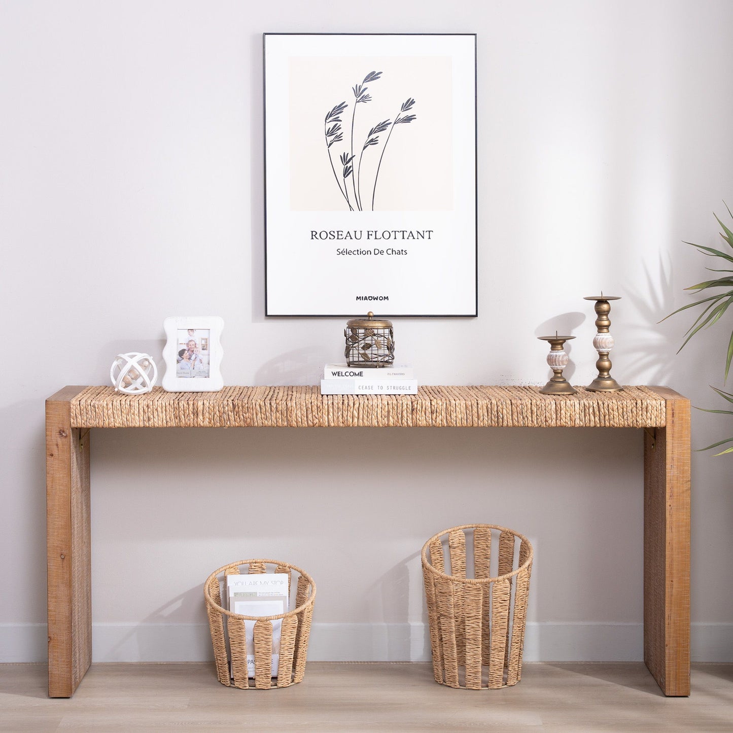 Console Table, Handwoven Top - Antique Natural / Natural
