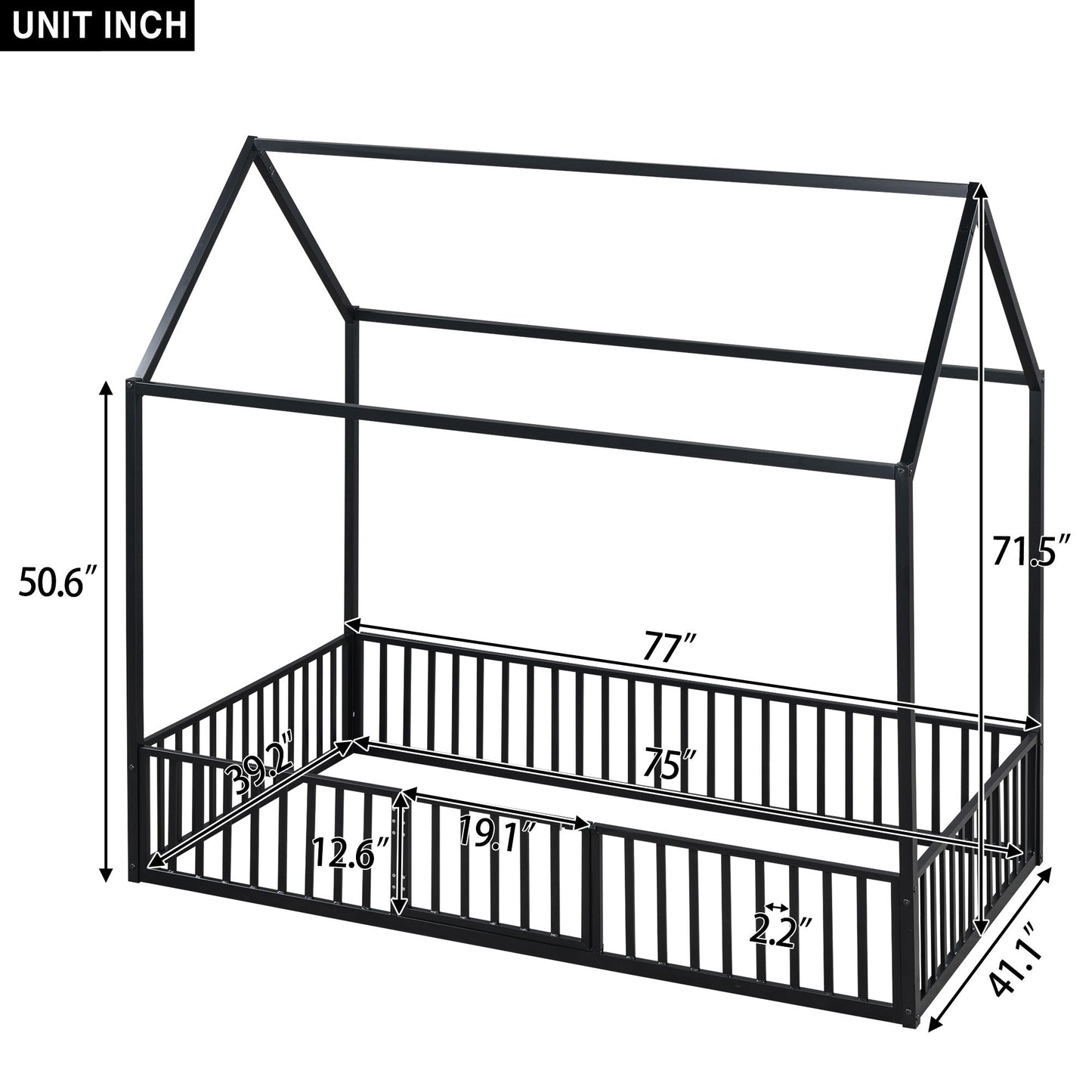 Metal House Bed With Fence And Door
