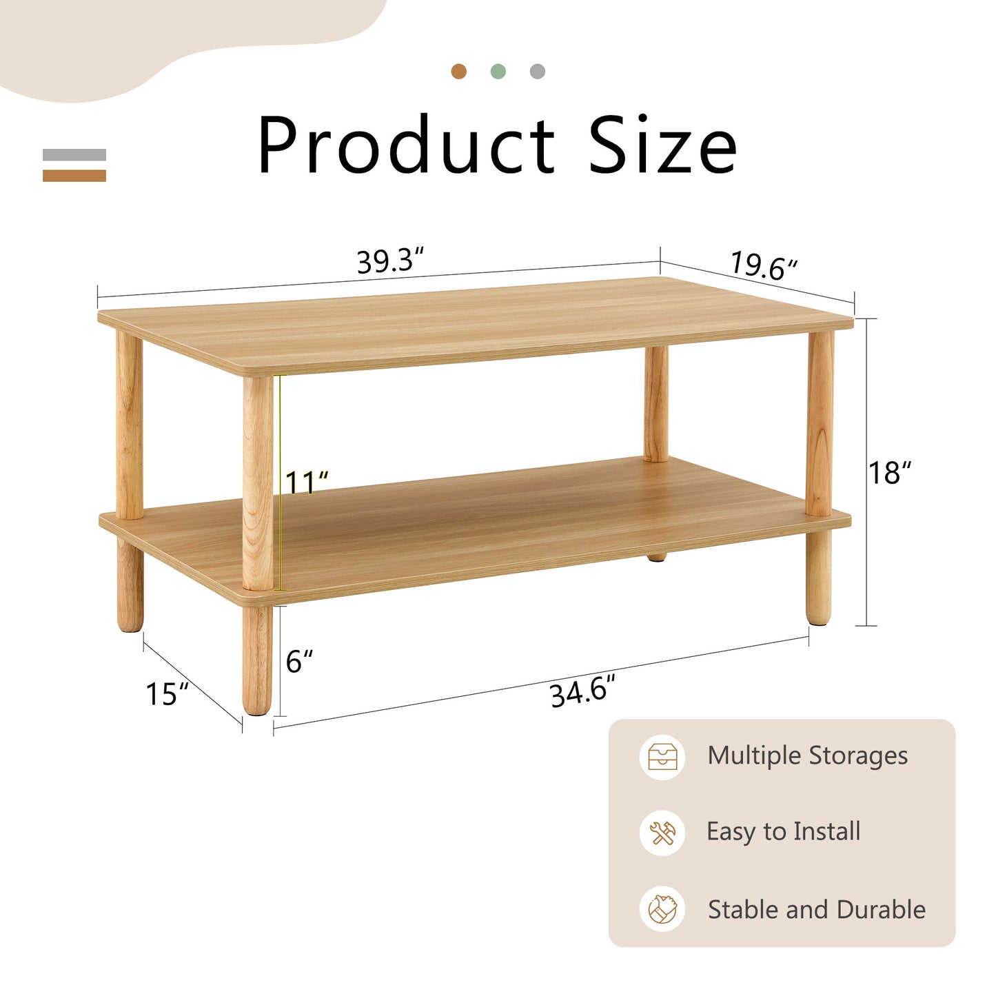 Modern 2 Tier Coffee Table With Open Storage Shelf For Living Room