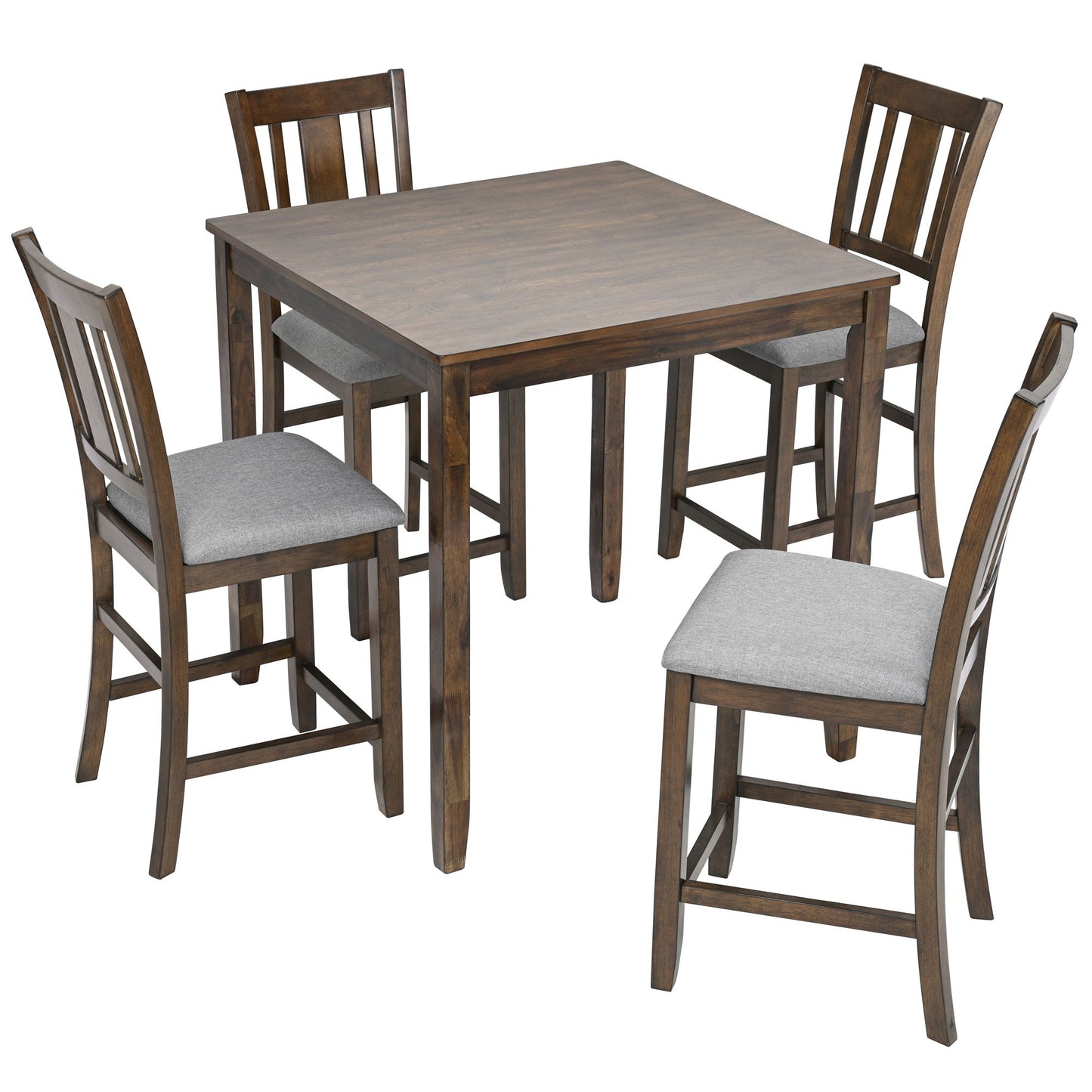 5 Pieces Dining Table Set, Counter Height Kitchen Table Set With Square Table And 4 Upholstered Chairs