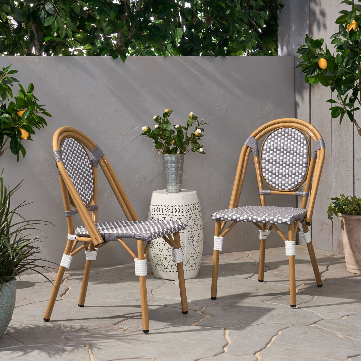 Outdoor Rattan And Aluminum French Bistro Chair Set