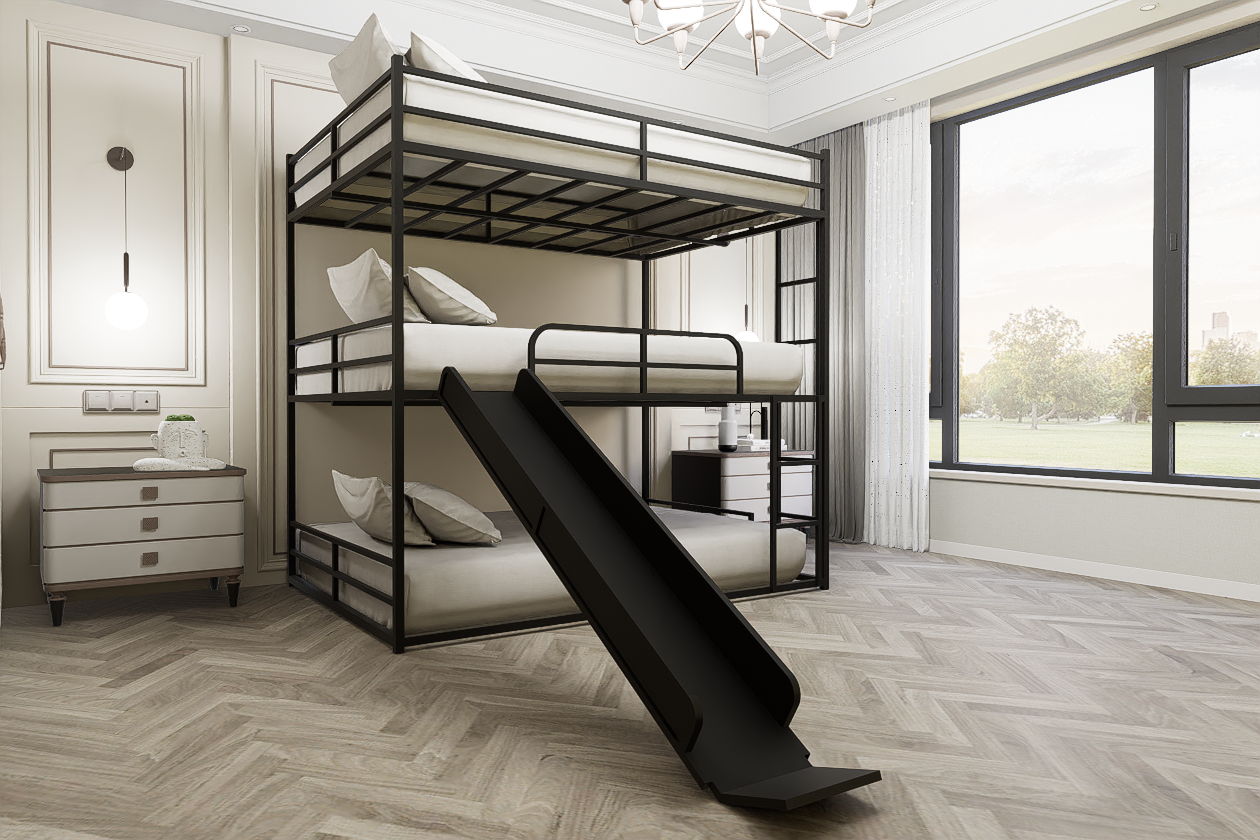 Twin Size House Loft Bed With Slide And Ladder - Black