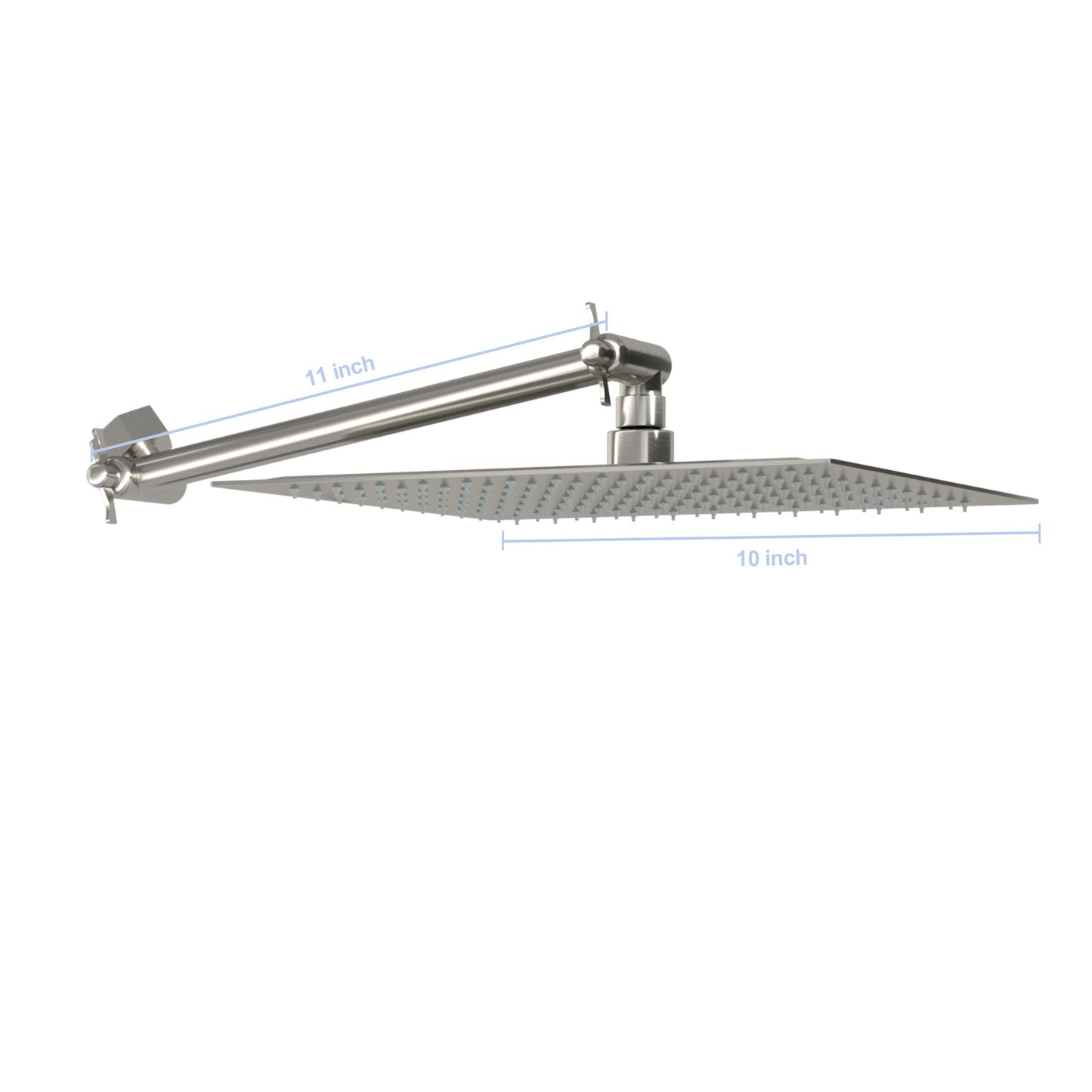 Luxury Rain Shower Head With Adjustable Arm, 10" Square, Stainless Steel - Brushed Nickel