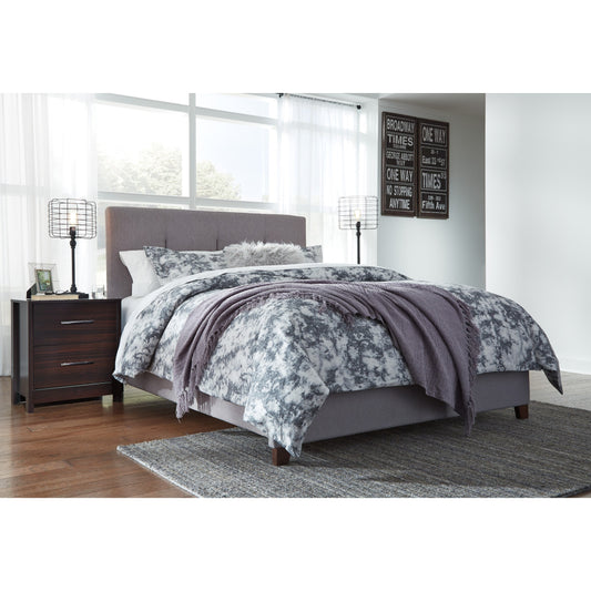 Queen Upholstered Bed with Channel Tufting & Gray Fabric