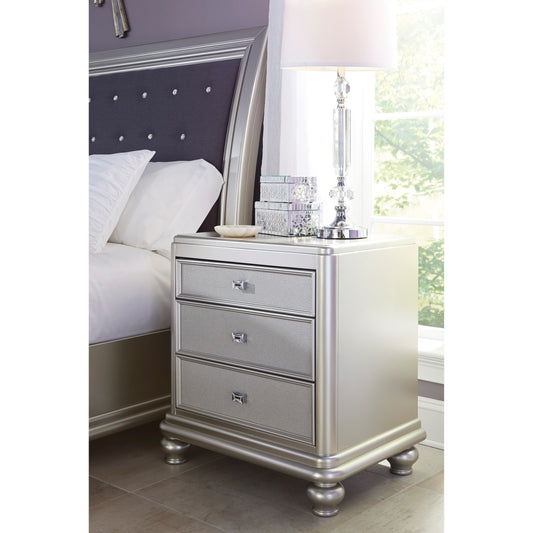 Three Drawer Night Stand in Silver Paint Finish