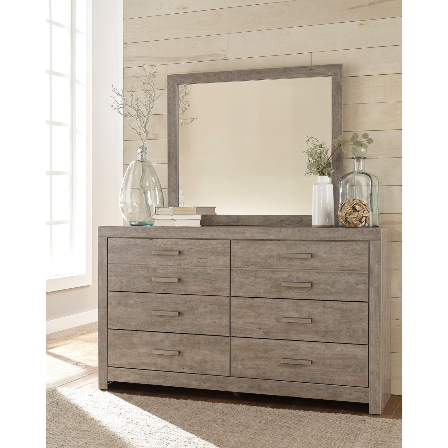 Contemporary 6 Drawer Dresser and Mirror Set