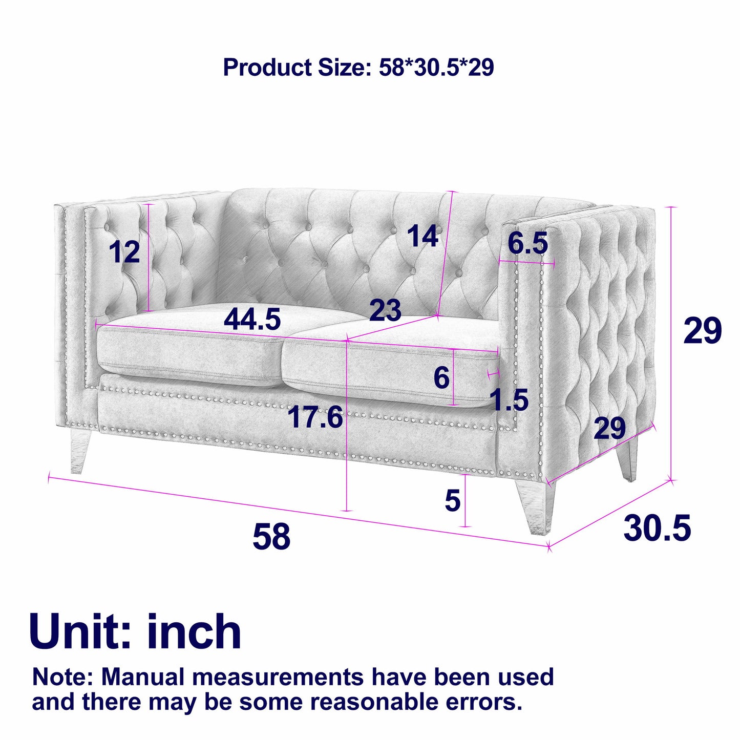 Upholstered Couch Sofa With Button Tufting For Living Room