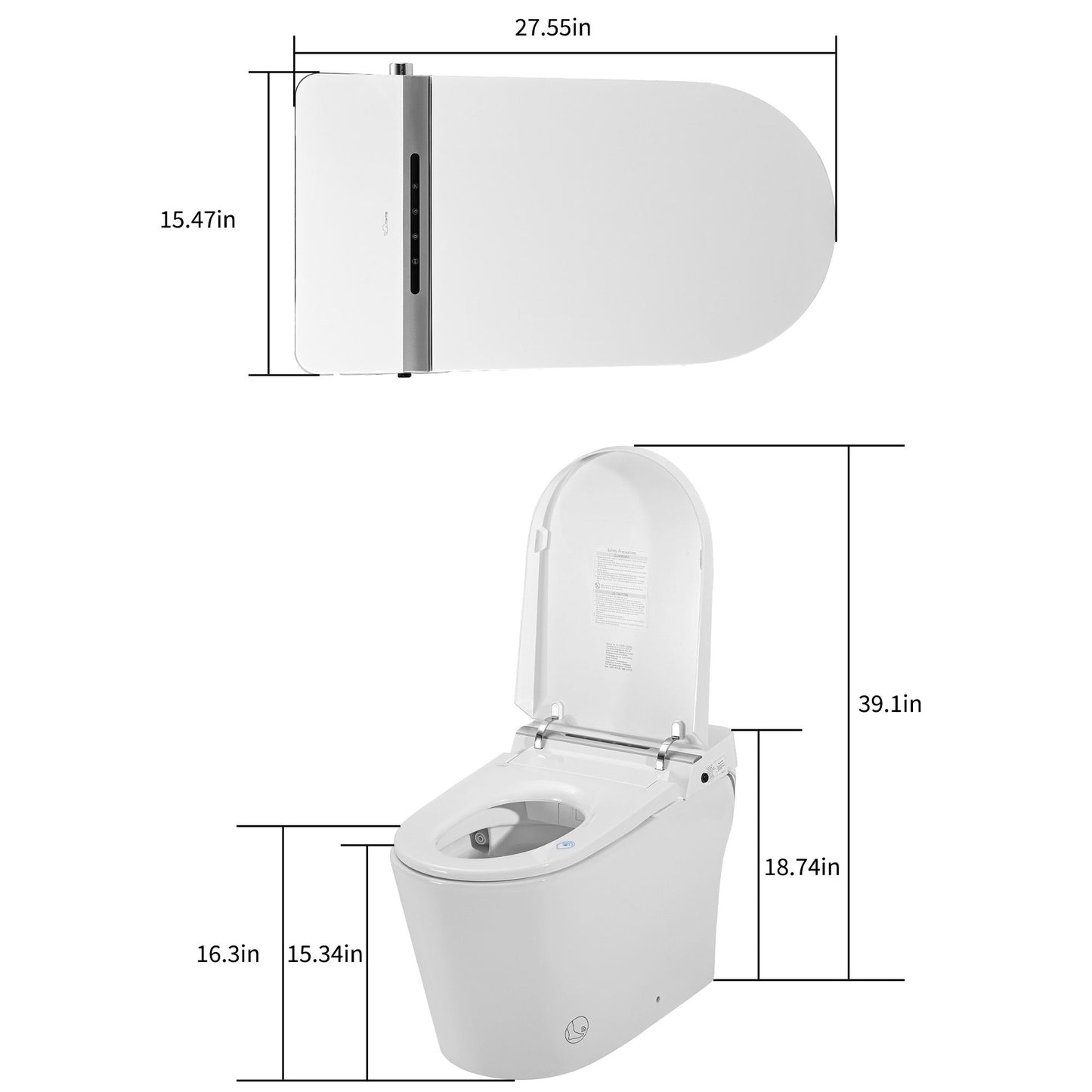 Smart Bidet Toilet With Remote Control And Auto Open / Close - White
