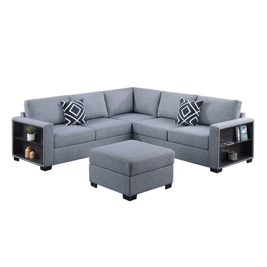 Contemporary Sectional Sofa 4 Piece Set With Built In Shelves L - Shaped Design