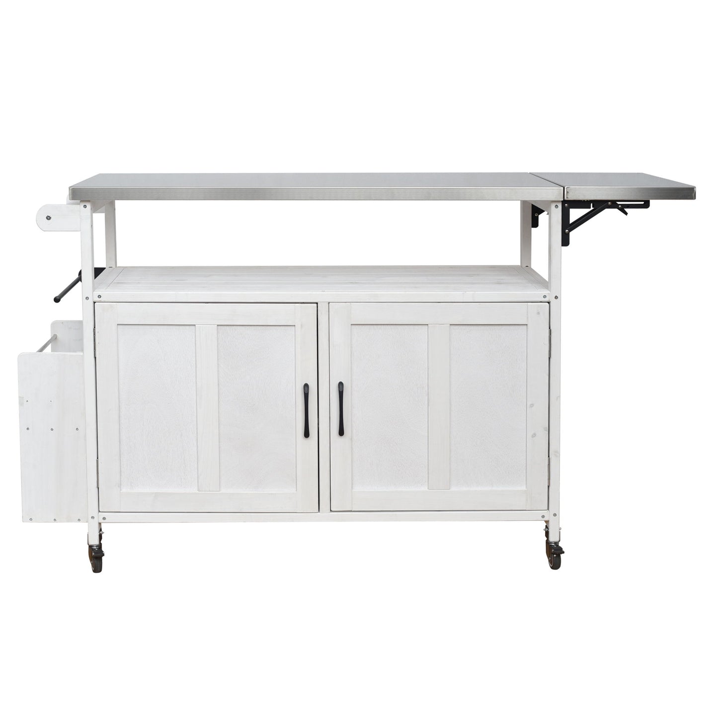Foldable Outdoor Kitchen Island With Lockable Wheels, Storage Cabinet And Towel Rack For Patio