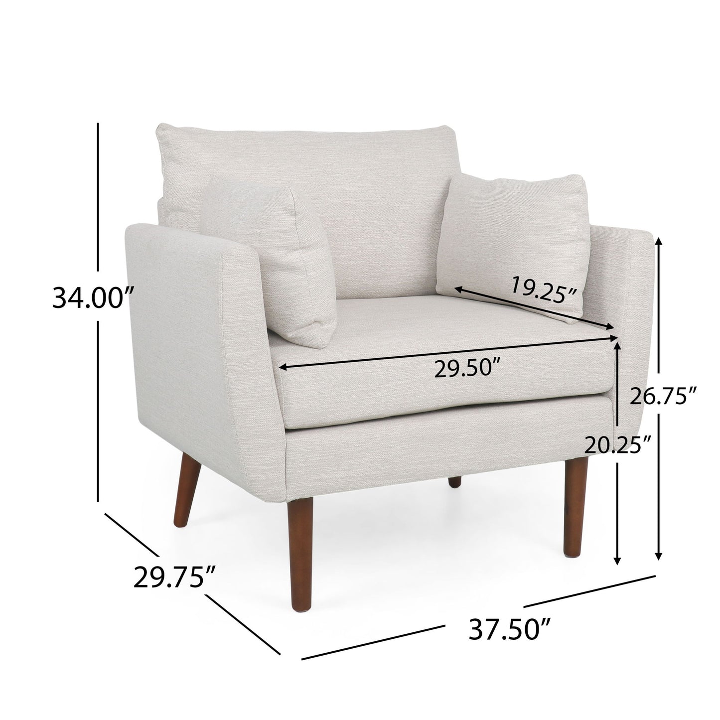 Luminate - Upholstered Fabric Club Chair With Tapered Legs And 2 Accent Pillows