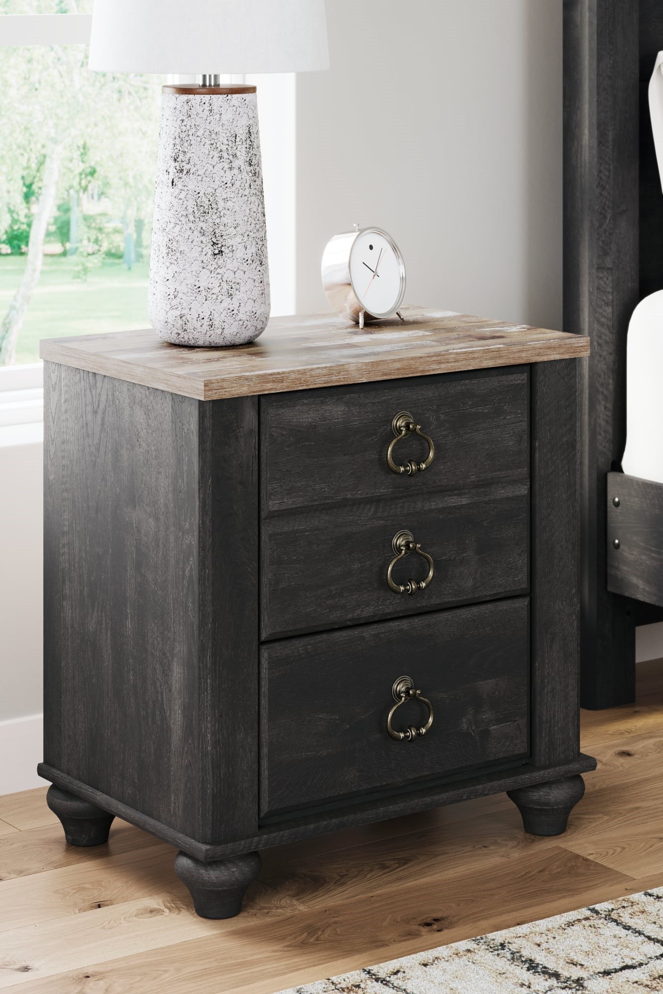 Farmhouse 3-Drawer Nightstand with USB Ports