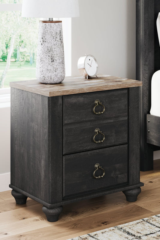 Farmhouse 3-Drawer Nightstand with USB Ports