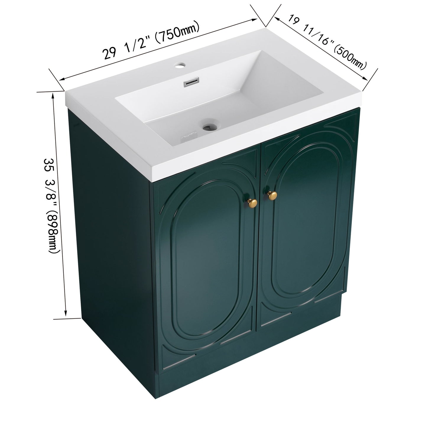 Contemporary Freestanding Bathroom Vanity With Resin Sink & Soft-Close Cabinet Doors