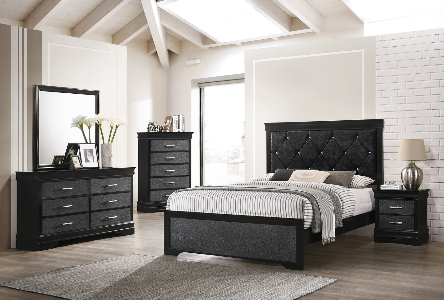 Queen Bed with Upholstered Headboard