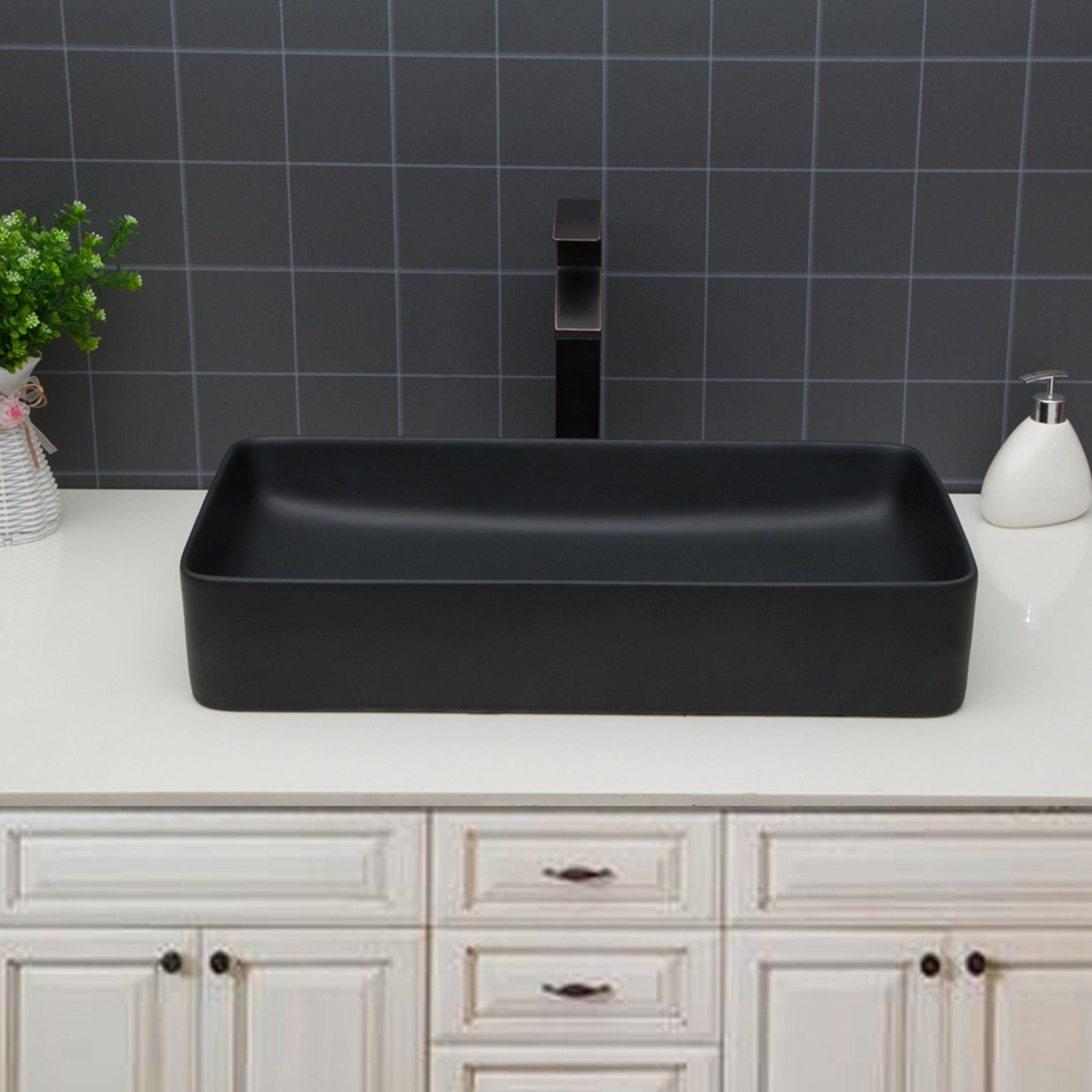 Modern Ceramic Rectangular Bathroom Vessel Sink With European Design