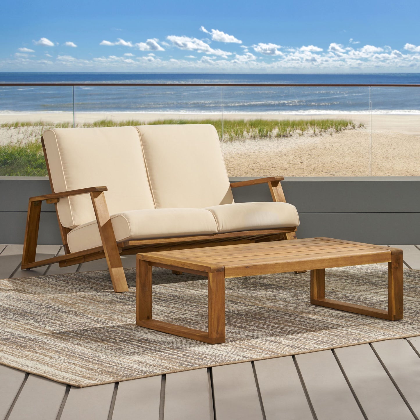 Paloma - Contemporary Loveseat And Coffee Table Set With Weather Resistant Cushions