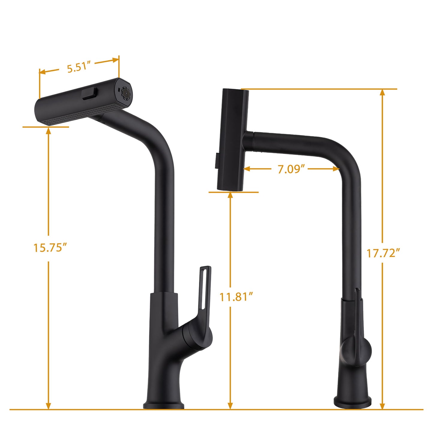 Kitchen Waterfall Faucet With Pull Down Sprayer, Single Handle, 360 Degree Rotating