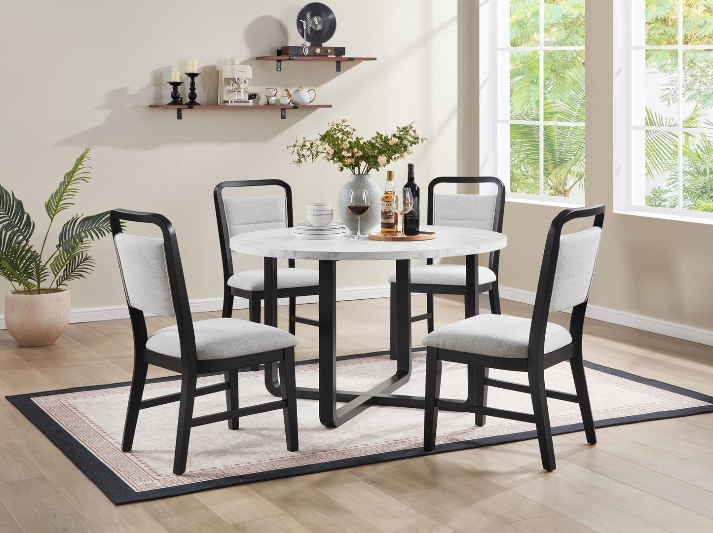 D180 - Melamin Round Dining Table - Black / White