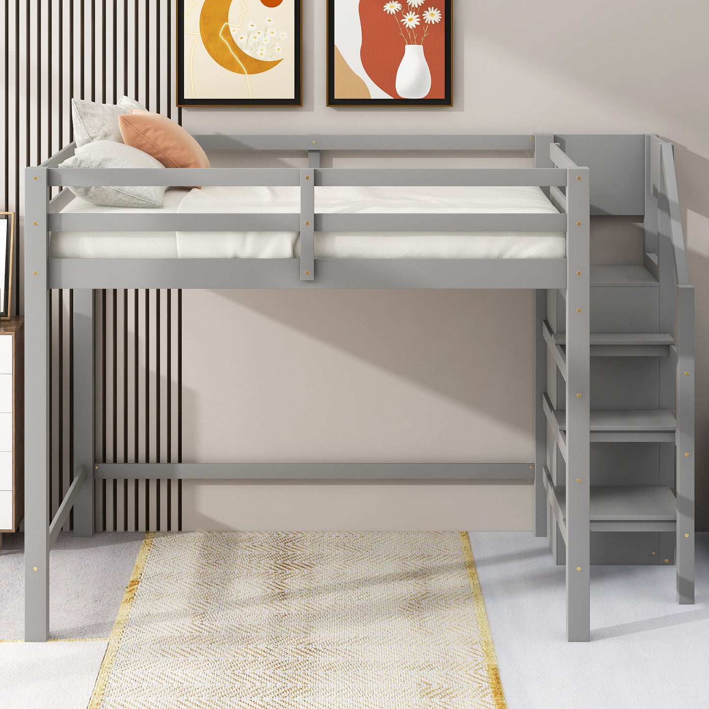 Loft Bed With Built In Storage Wardrobe And Staircase