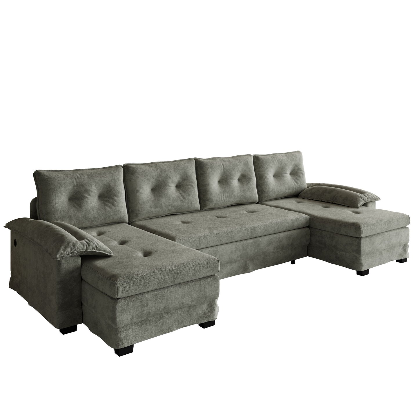 U-Shaped Sleeper Sofa With Pull Out Bed, Removable Armrests & USB Ports For Living Room