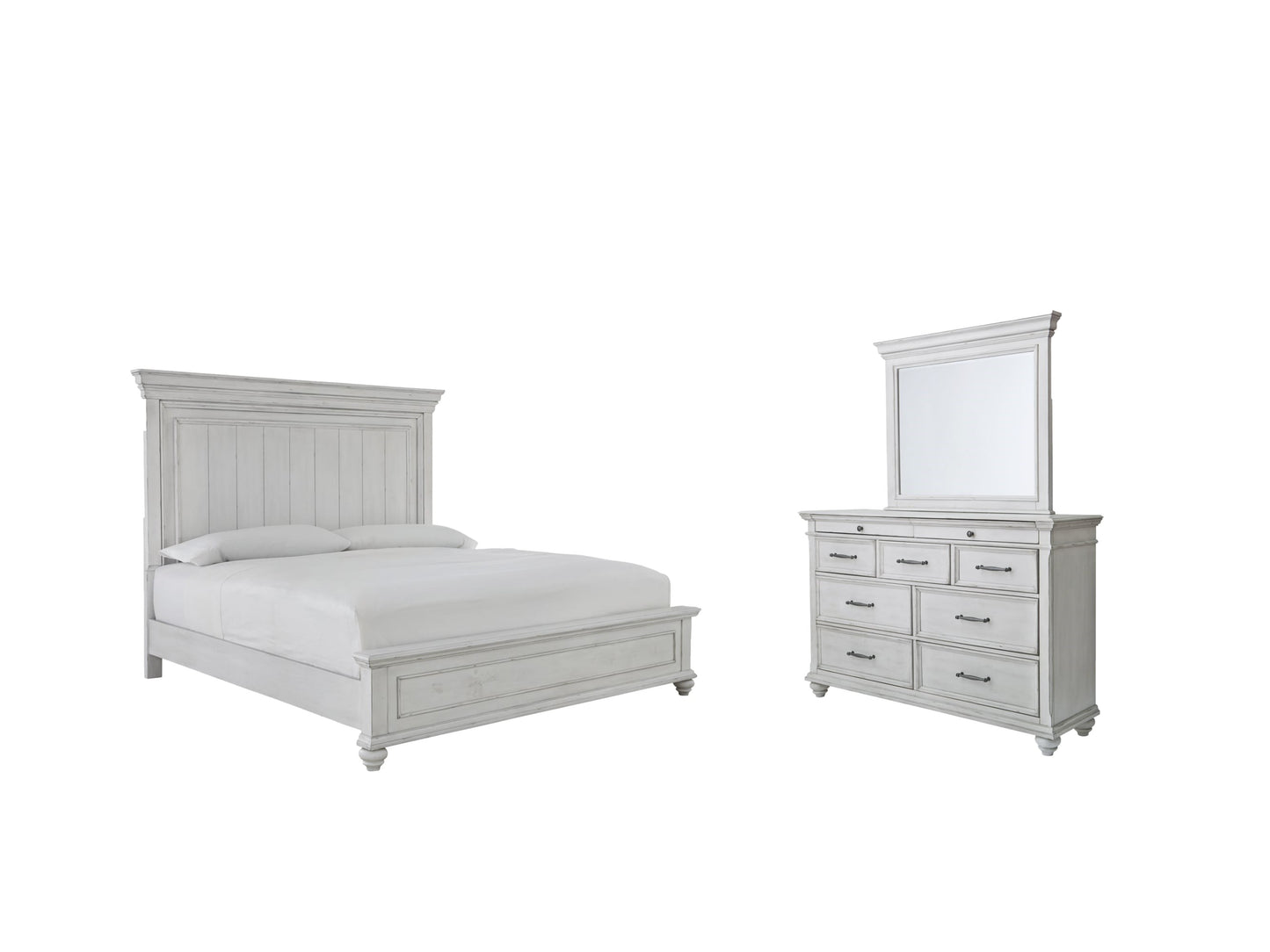 Queen Panel Bed with Dresser and Mirror