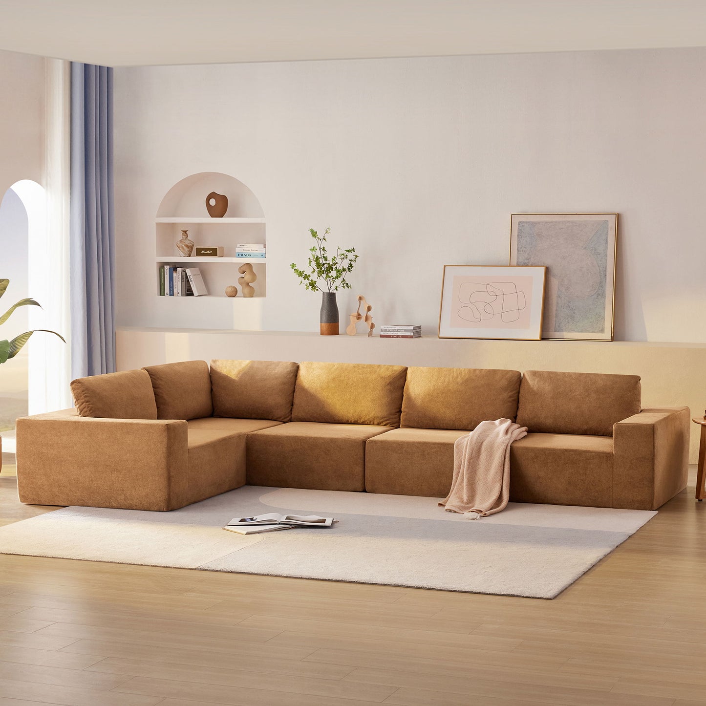 Modular Sectional With Wide Seat Free Combination L Shaped Couch Set Cloud Upholstered Minimalist Boneless Sofa