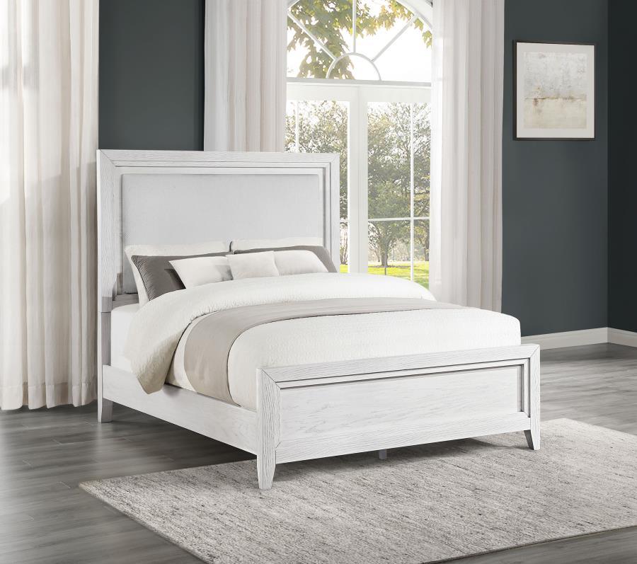 Marielle - California King Headboard Panel Bed - Distressed White