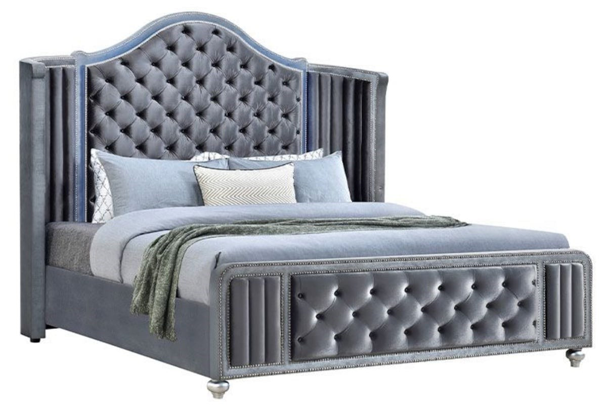 Cameo Glam Upholstered King Bed with Wing Headboard