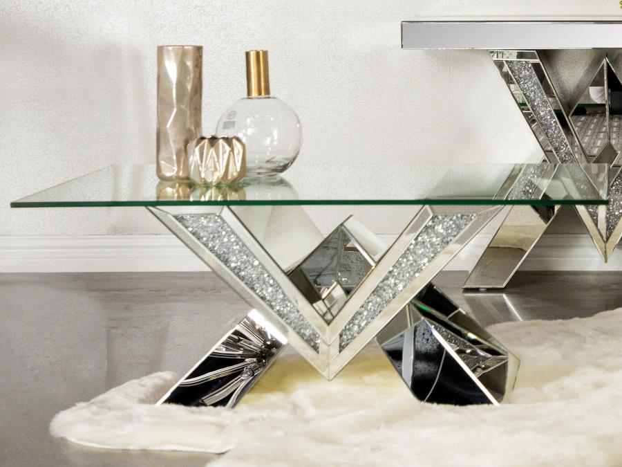 Taffeta - Glass Top Mirrored Acrylic Table