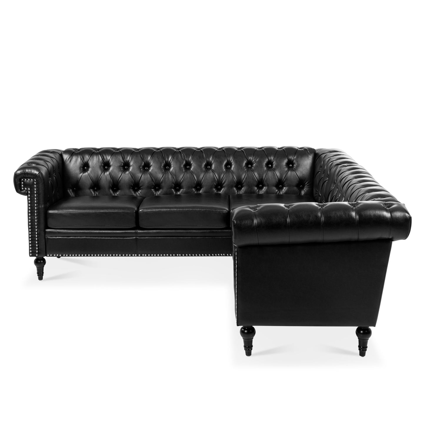L Shaped Reversible Modern Chesterfield Sofa With Rolled Arms And Nailhead, 5 Seat Tufted Couch